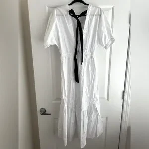 Topshop | Dresses | Top Shop White Midi Dress With Contrast Black Tie In  Back | Poshmark
